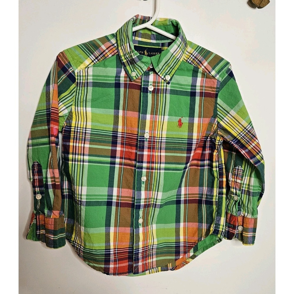 Ralph‎ Lauren 2/2T Plaid Button Down Shirt 100% Cotton Preppy Holiday Dressy
